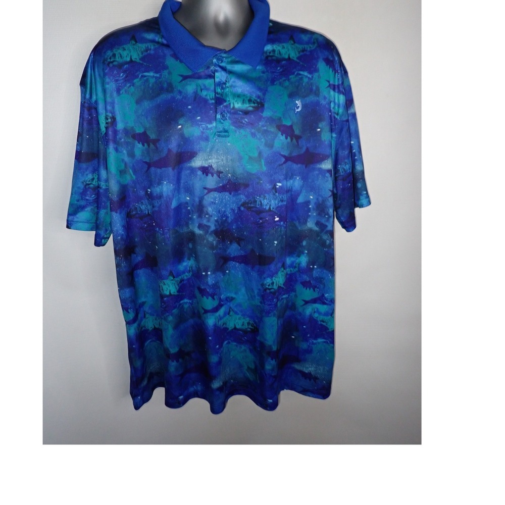 Reel Legends Men's Freeline Shark All Over Print Performance Polo Shirt XXL